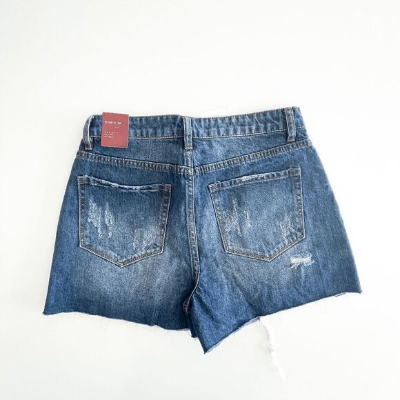 Nature Denim Women's Jean Shorts Distressed High Rise Button Fly Blue Wash M - Picture 2 of 8